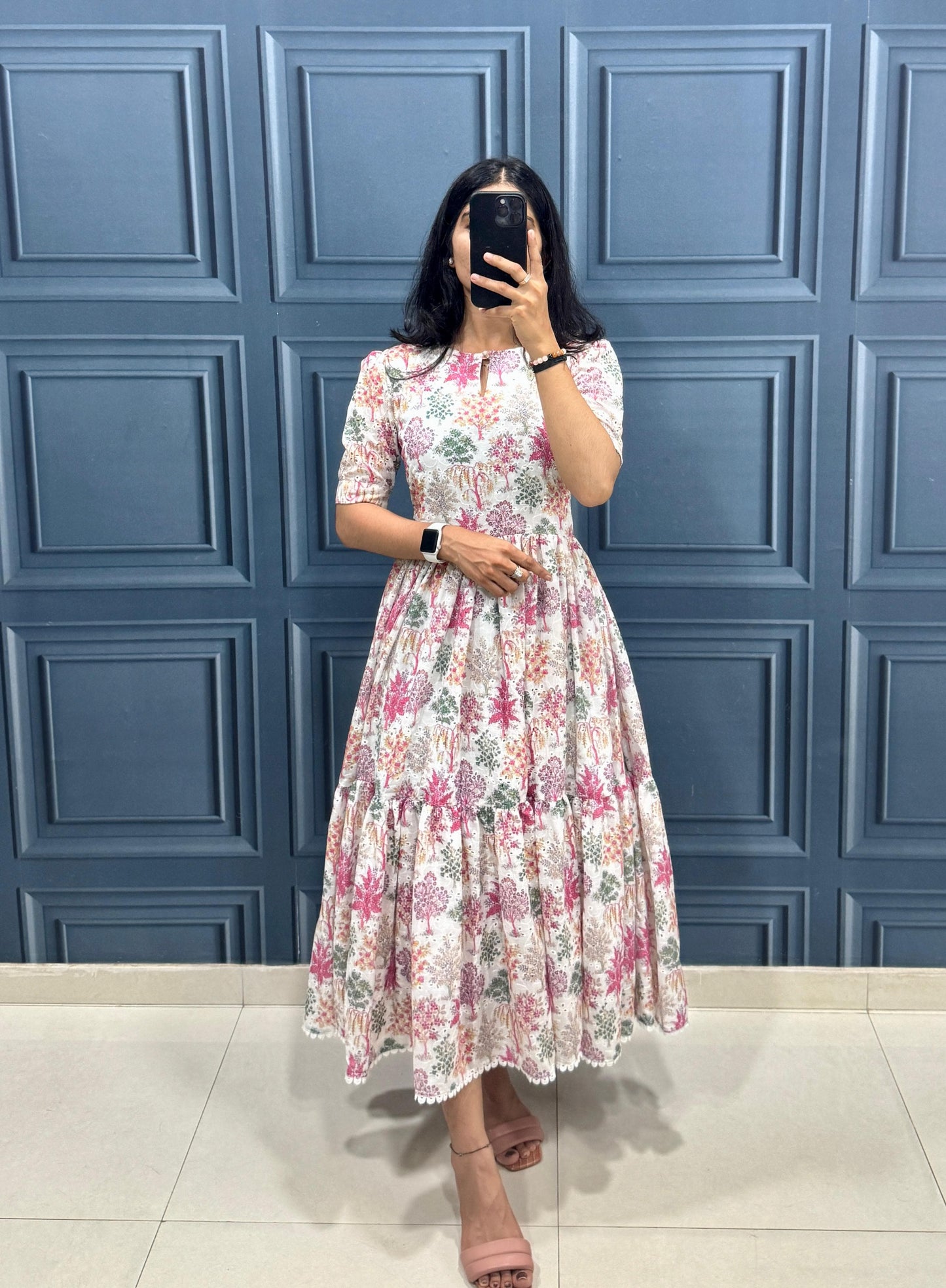 Blush Garden Floral Tiered Midi Dress