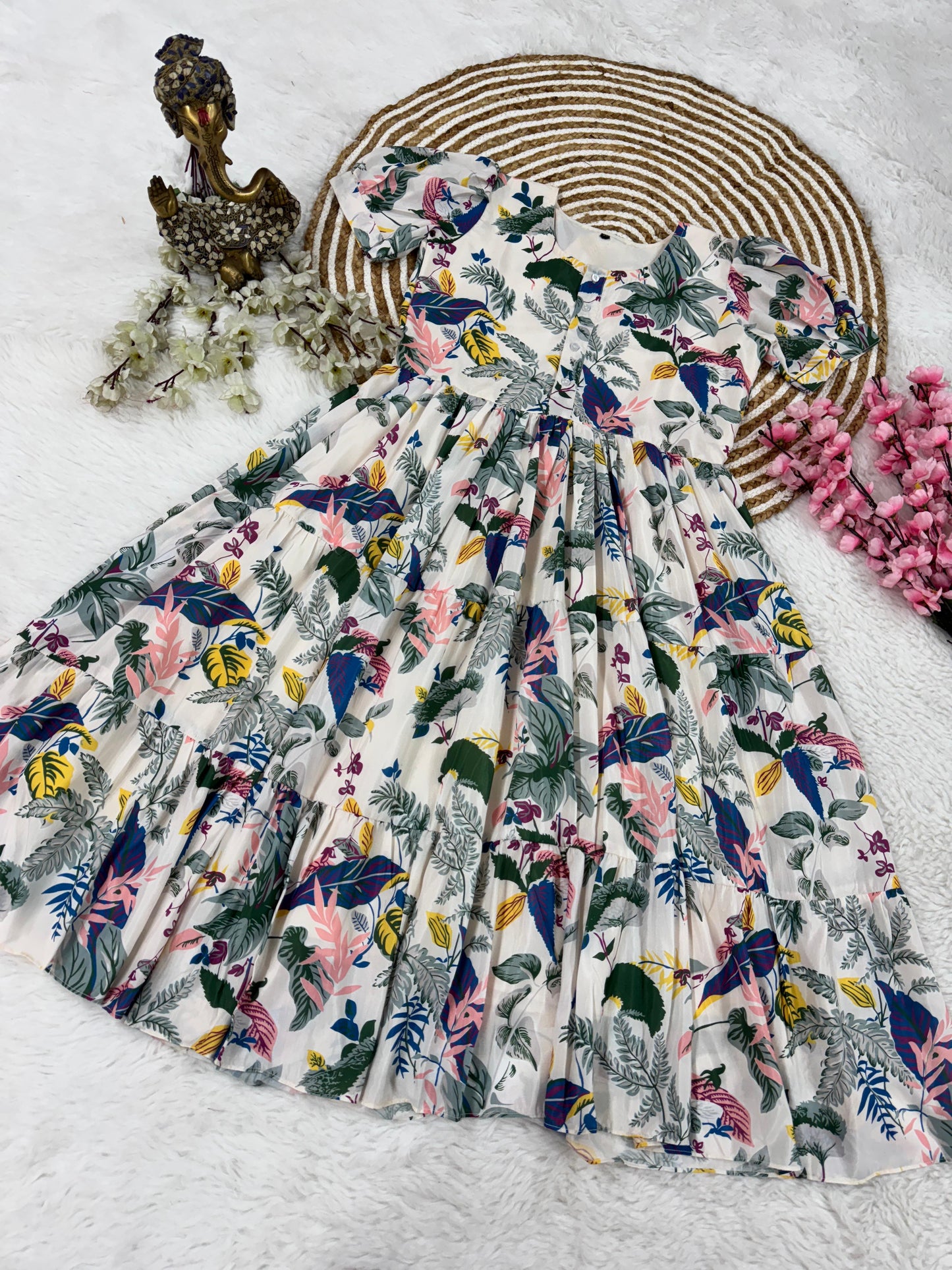 Floral Print Puff Sleeve Midi Dress