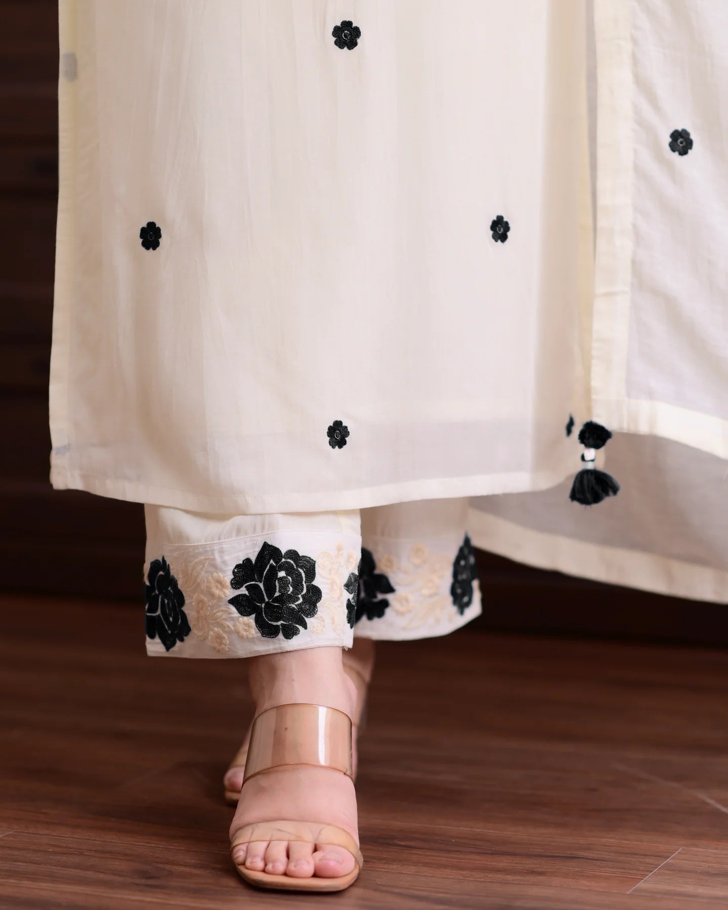 Cream Embroidered Kurta Set with Dupatta & Palazzo Pants