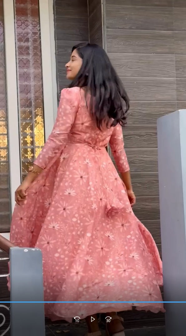 Peach Blossom Floral Anarkali Dress