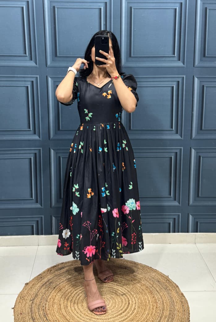 Black Floral Midi Dress