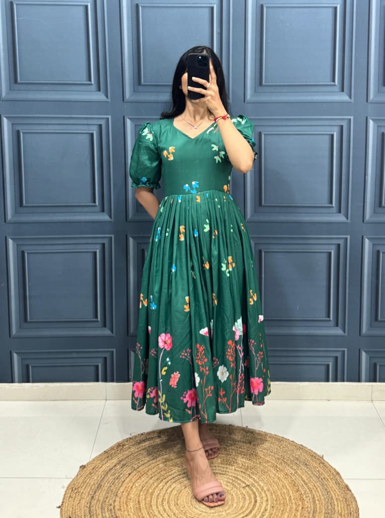 Green Floral Midi Dress