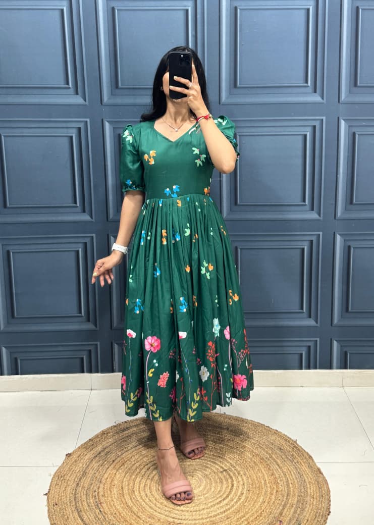 Green Floral Midi Dress