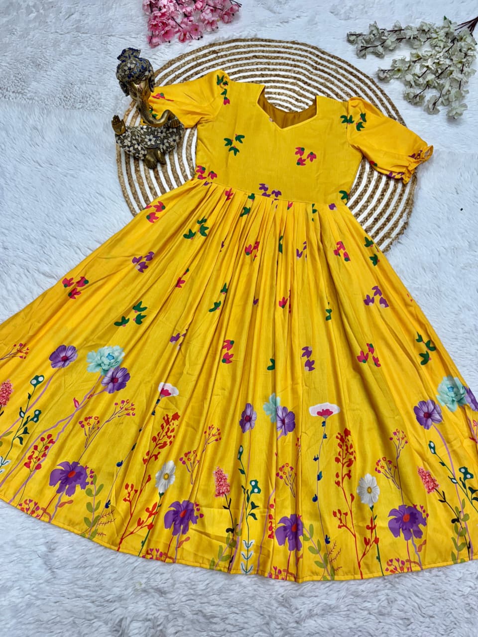 Yellow Floral Midi Dress