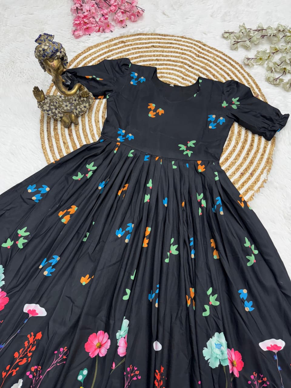 Black Floral Midi Dress