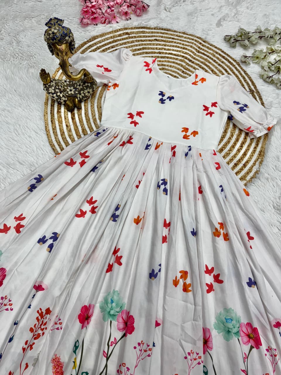 White Floral Midi Dress