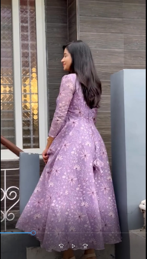 Lavender Bloom Floral Anarkali Dress