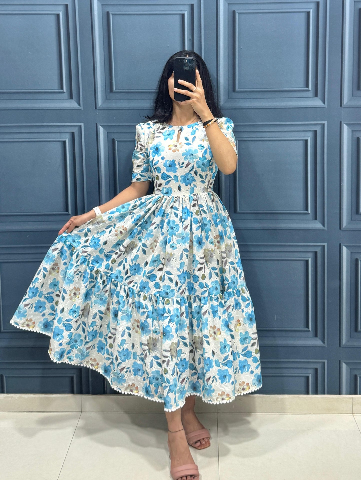 Blue Blossom Floral Midi Dress