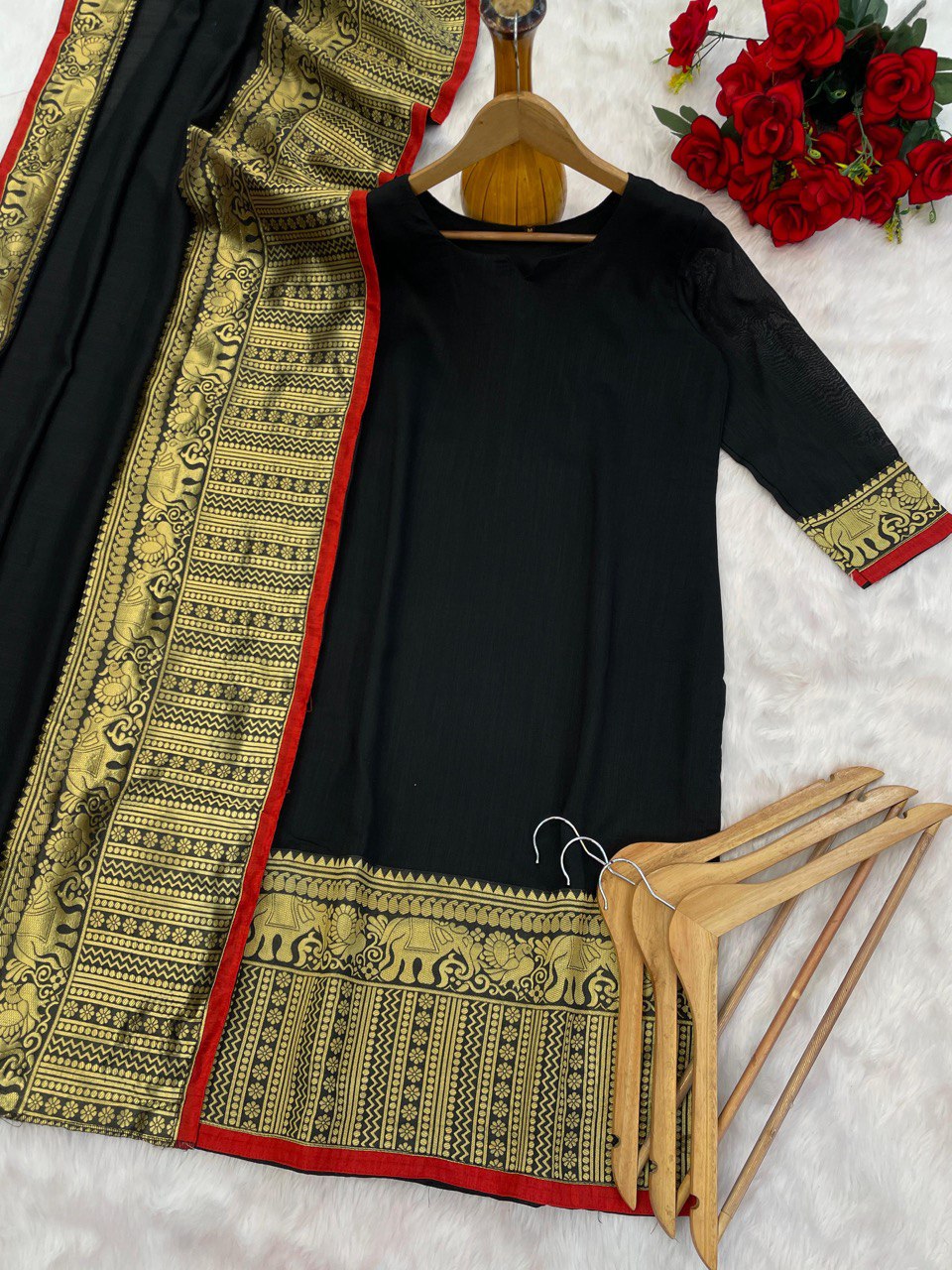 Black Ethnic Kurta Set with Dupatta