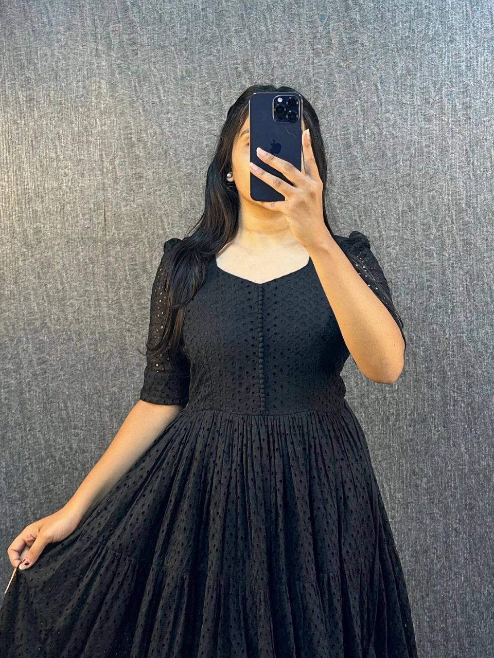 Black Eyelet Cotton Midi Dress