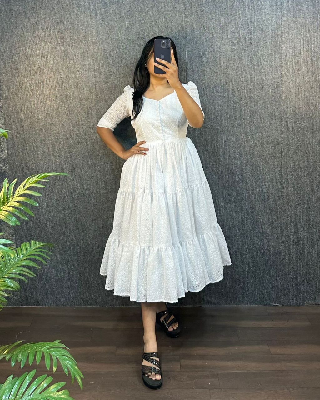 White Eyelet Cotton Midi Dress