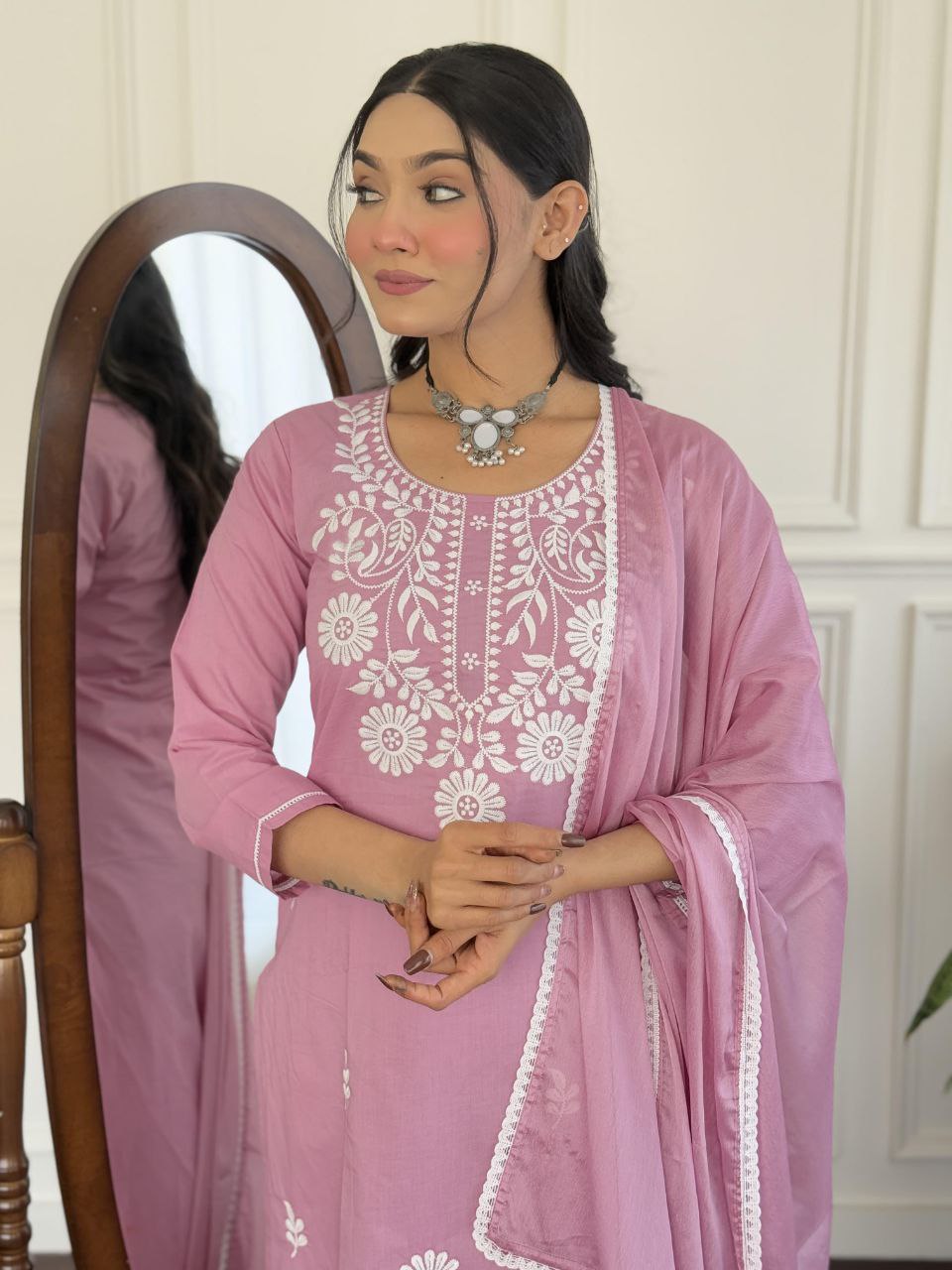 Lavender Elegance Embroidered Kurta Set