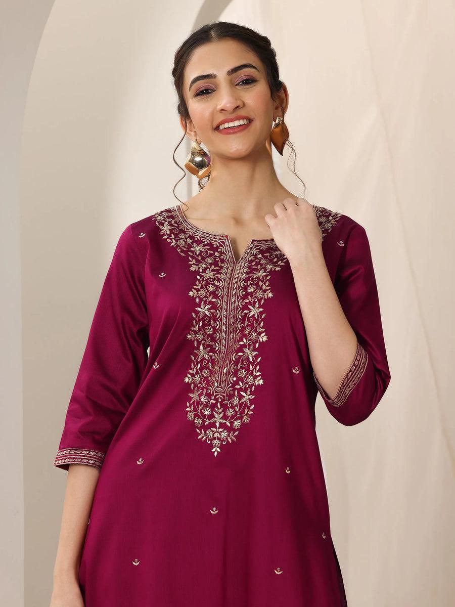 wine pink embroidered salwar suit set (3-piece set)