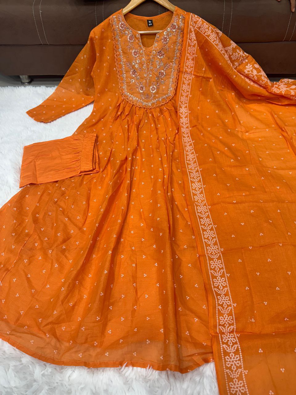 Radiant Orange Embroidered Anarkali Suit Set