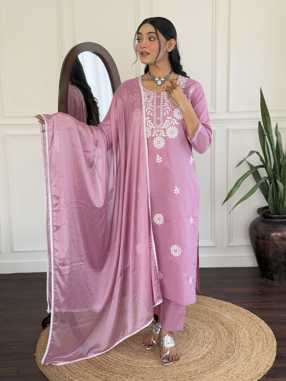 Lavender Elegance Embroidered Kurta Set