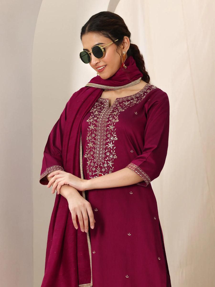 wine pink embroidered salwar suit set (3-piece set)