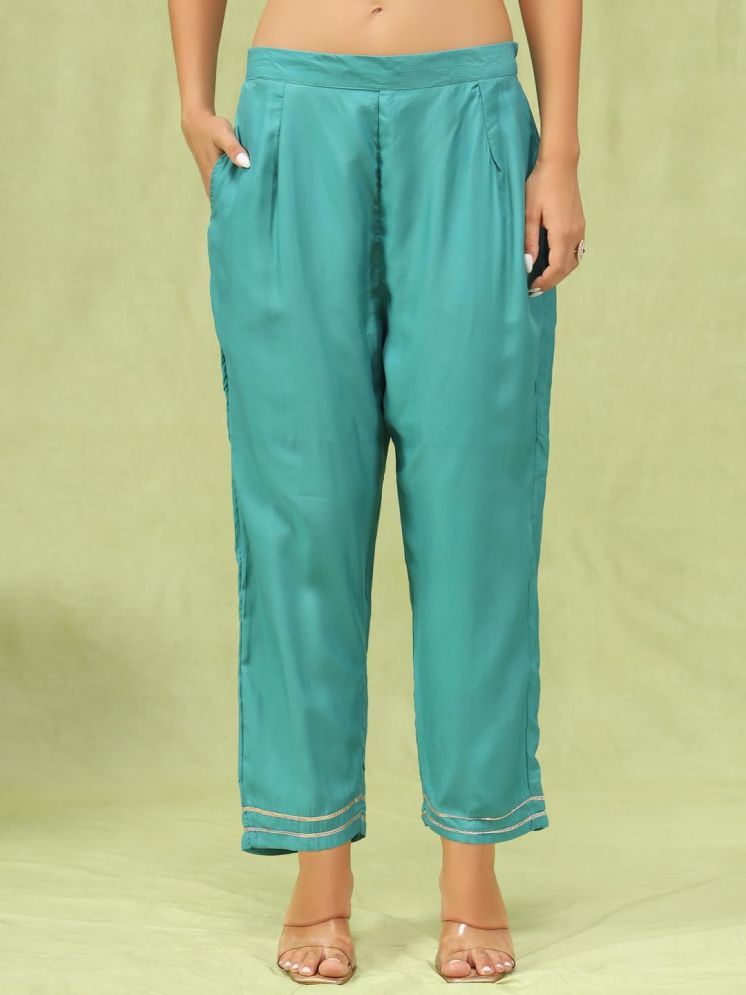 Teal Blue Embroidered Straight Kurta Set with Printed Dupatta