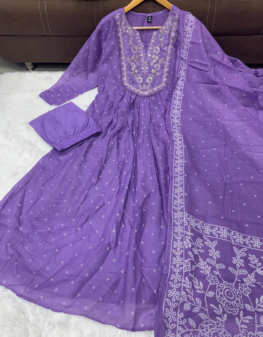 Graceful Lavender Embroidered Anarkali Suit Set