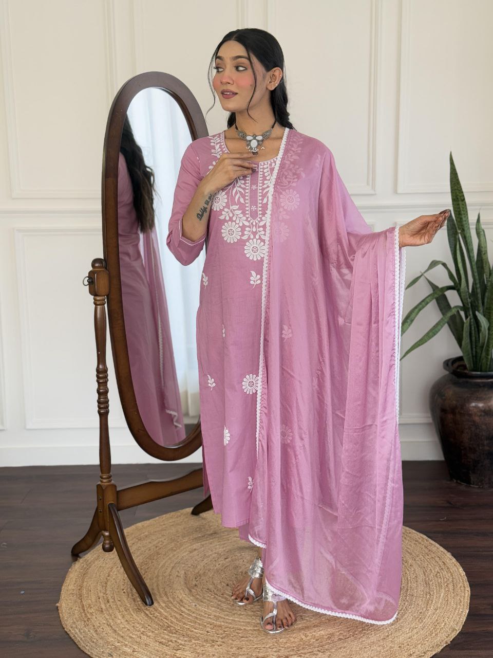 Lavender Elegance Embroidered Kurta Set