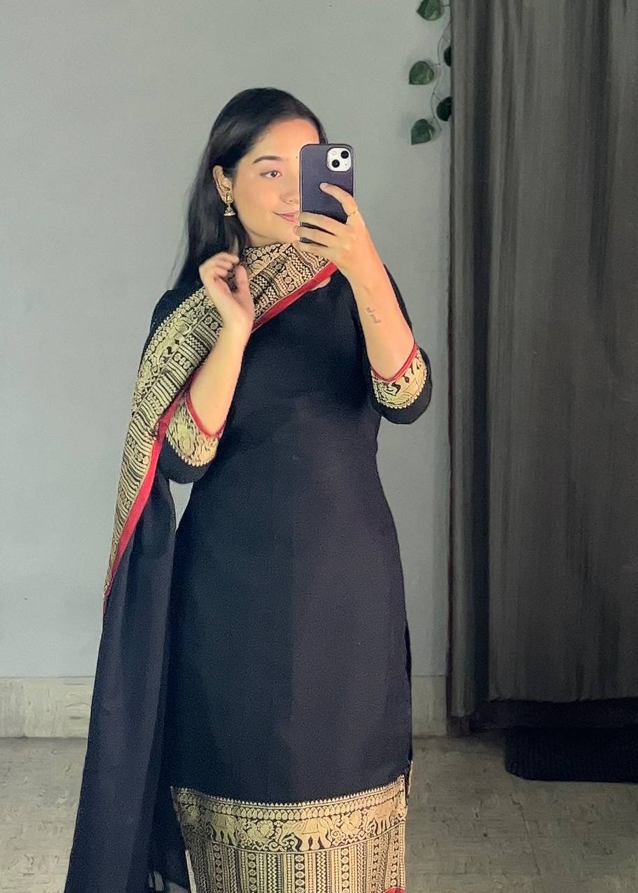 Black Ethnic Kurta Set with Dupatta