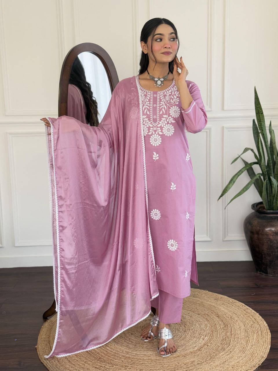 Lavender Elegance Embroidered Kurta Set