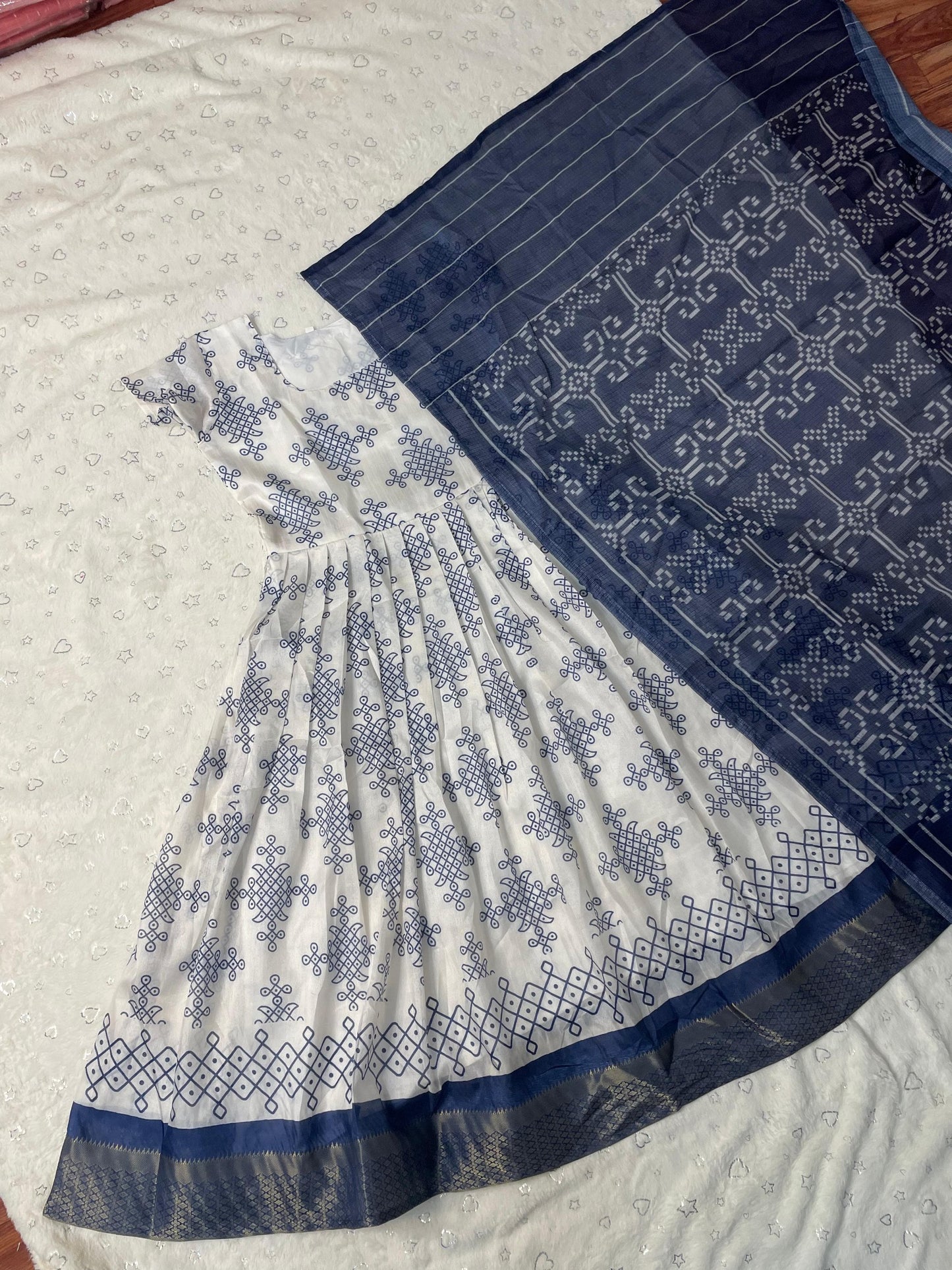 Indigo Handblock Anarkali with Dupatta