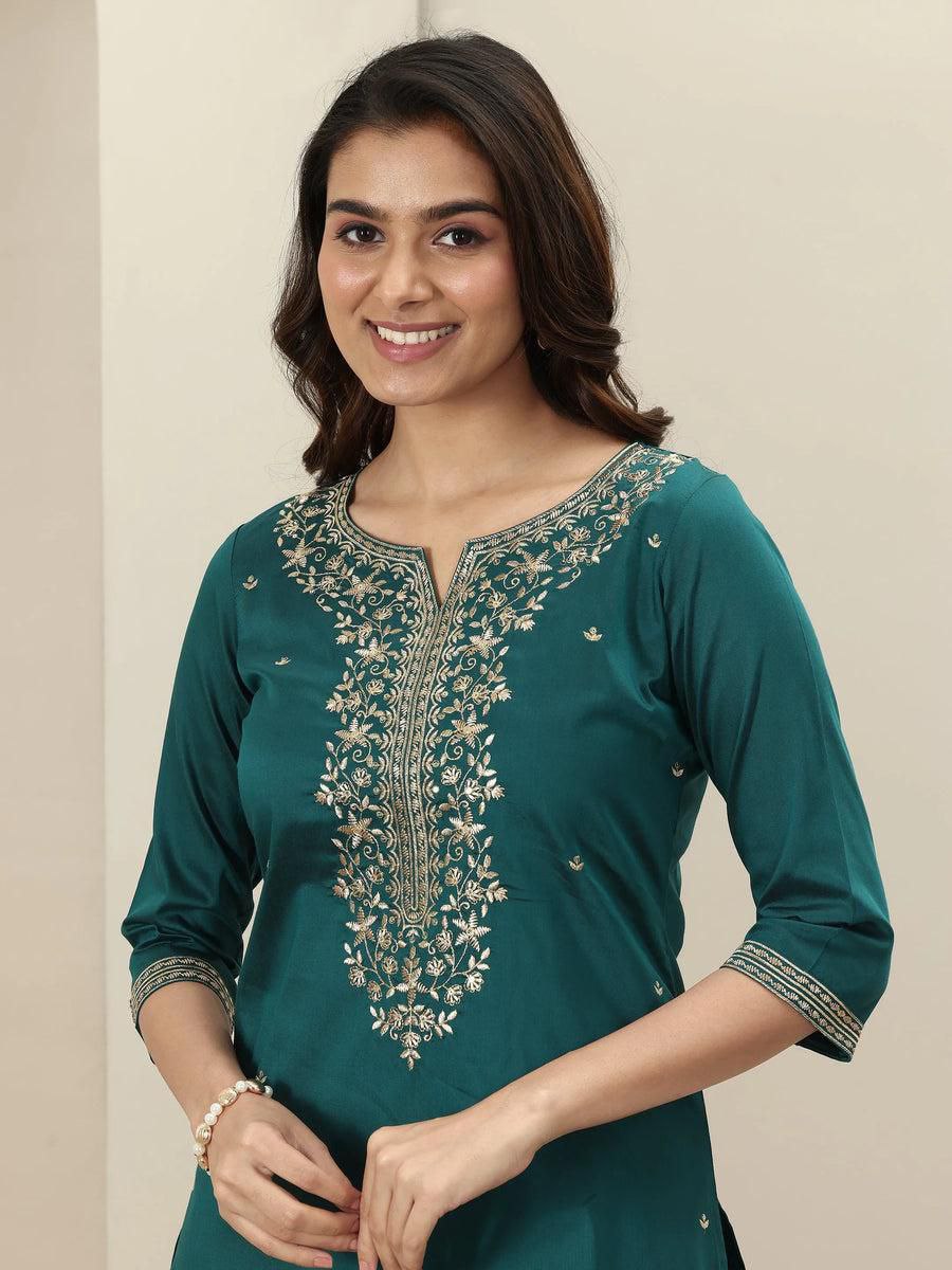 teal green embroidered salwar suit set (3-piece set)