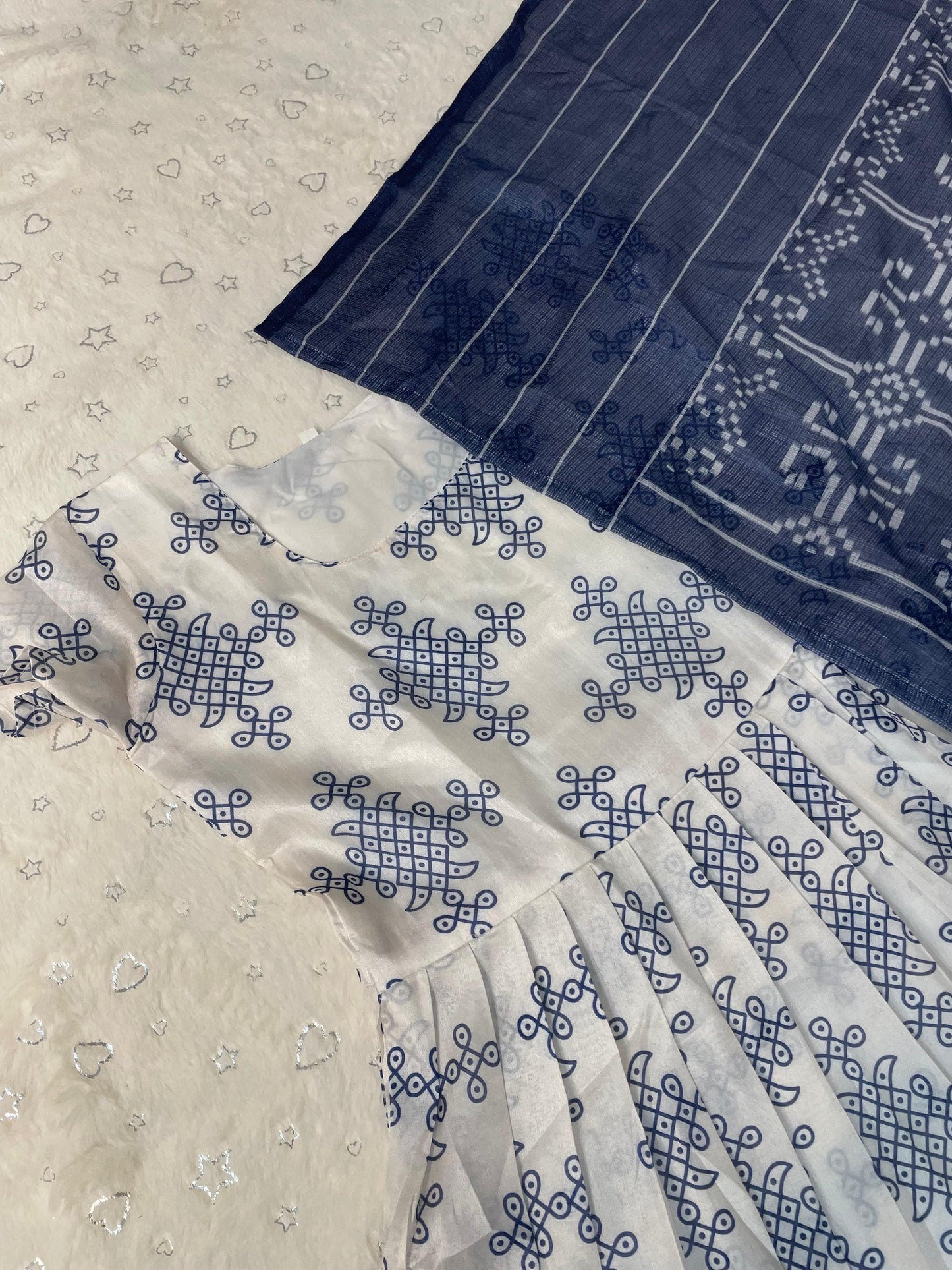 Indigo Handblock Anarkali with Dupatta
