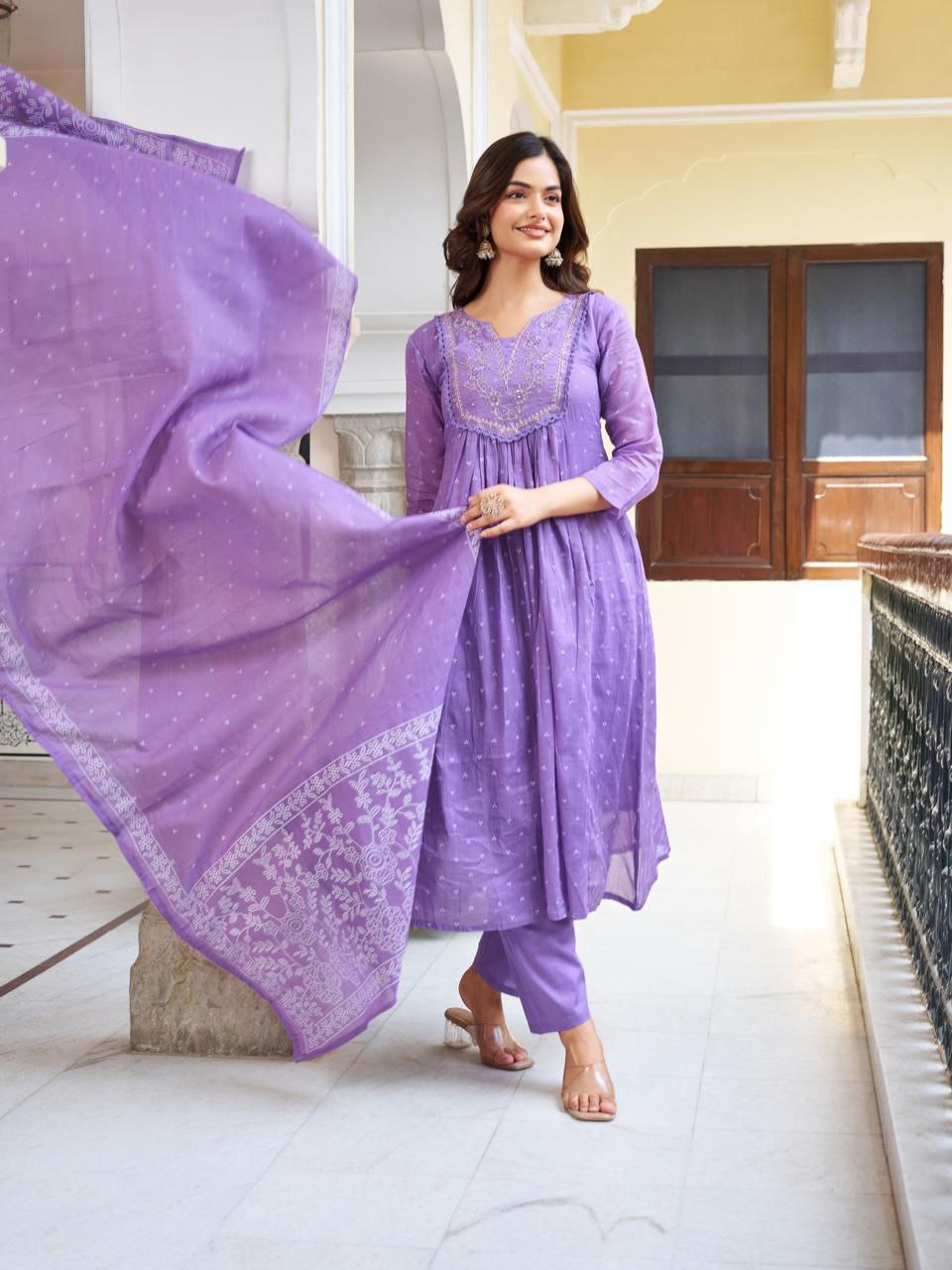 Graceful Lavender Embroidered Anarkali Suit Set