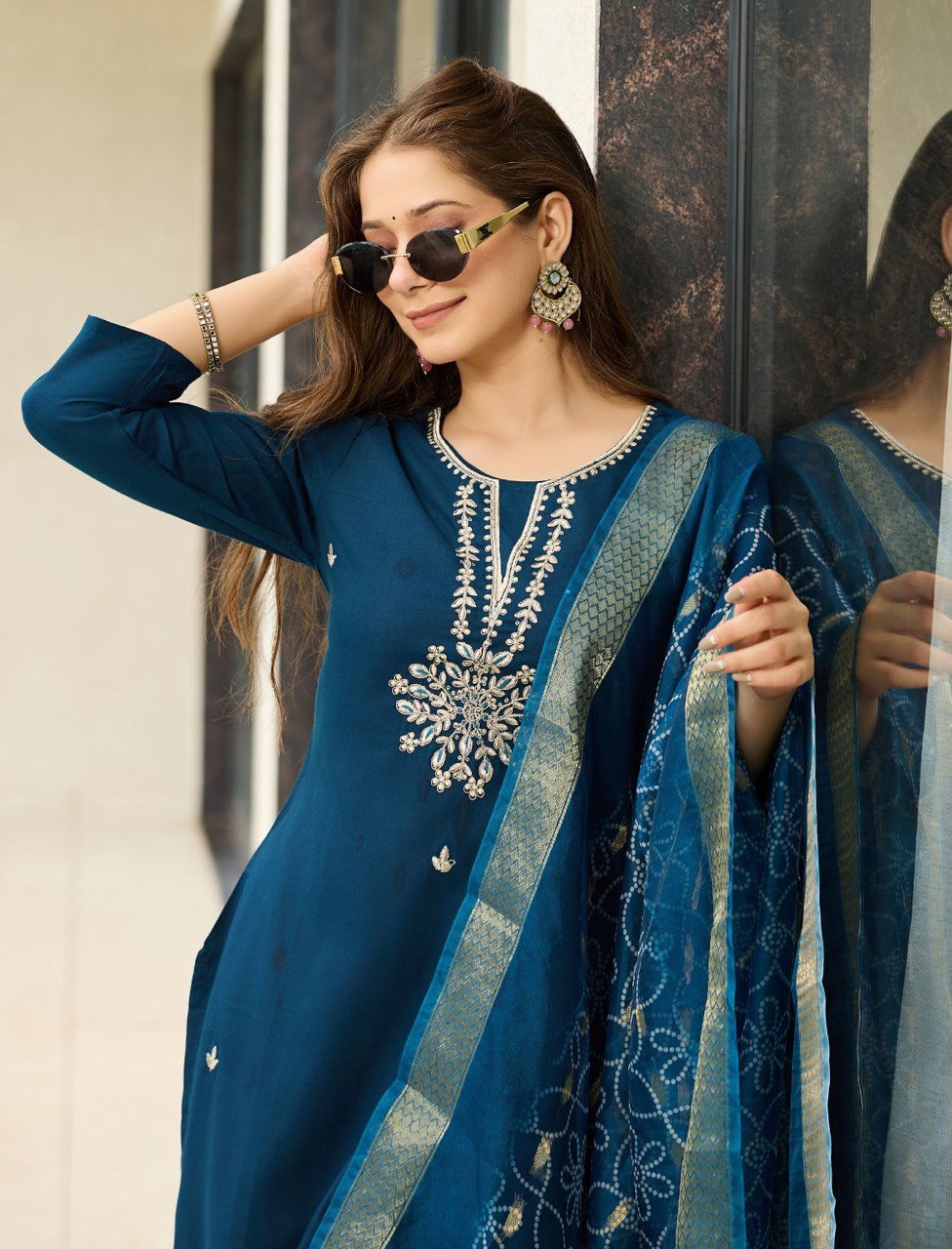 Teal Blue Embroidered Kurta Set with Dupatta