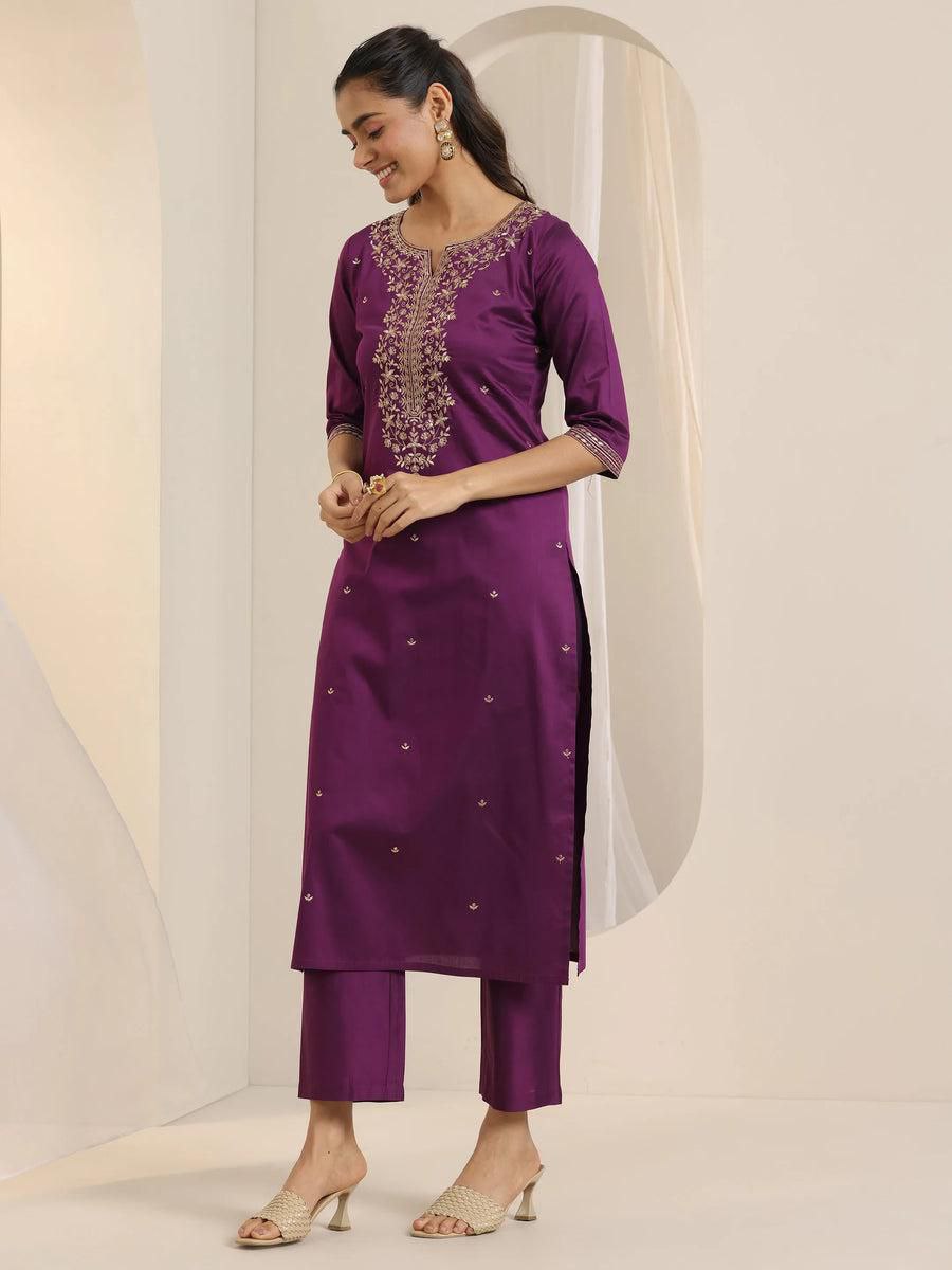 Purple Embroidered Kurta Set with Dupatta