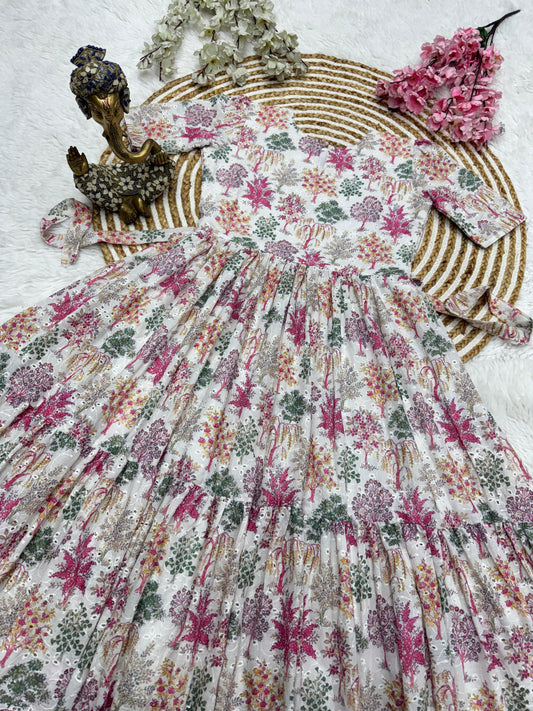 Floral Print Anarkali Gown