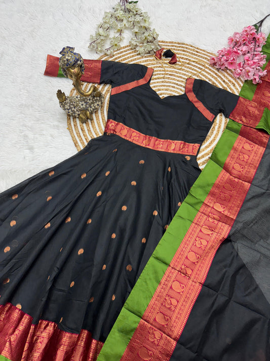Black Kanjivaram Silk Anarkali with Dupatta