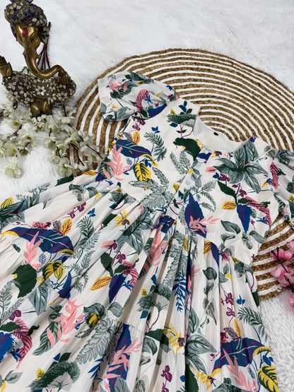 Floral Print Puff Sleeve Midi Dress