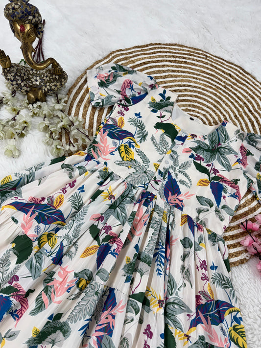 Floral Print Puff Sleeve Midi Dress