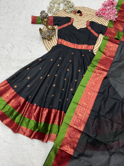 Black Kanjivaram Silk Anarkali with Dupatta