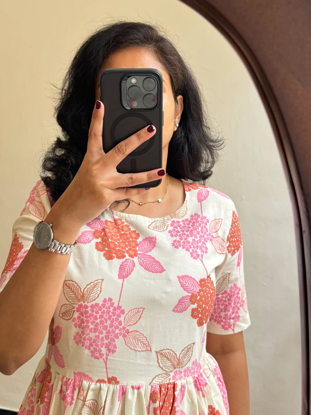 Ivory Floral Print Fit & Flare Midi Dress