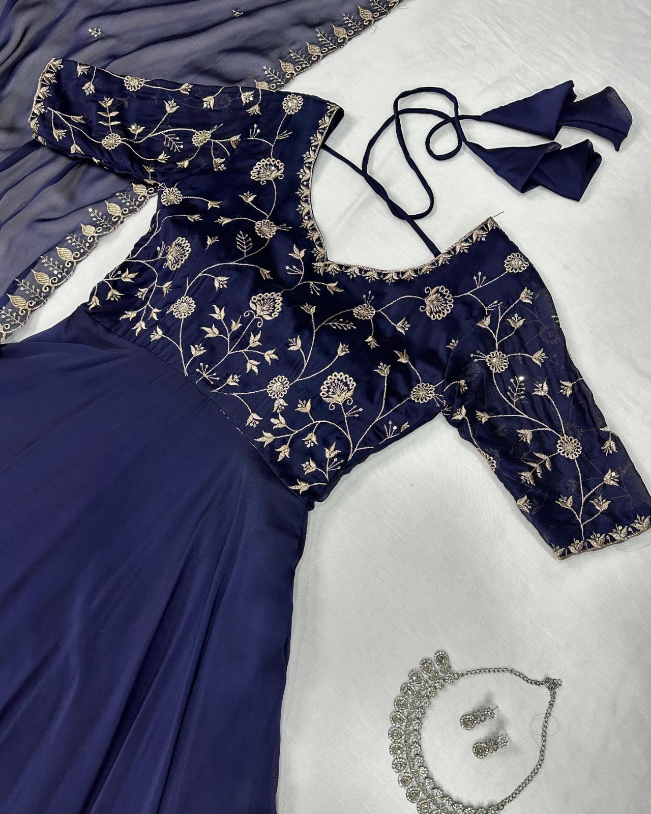 Midnight Blue Embroidered Anarkali with Dupatta