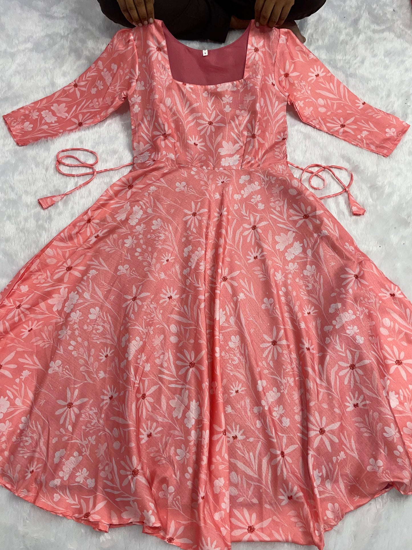 Peach Blossom Floral Anarkali Dress