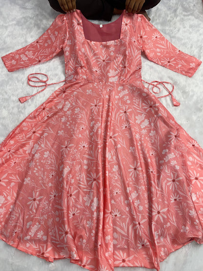 Peach Blossom Floral Anarkali Dress