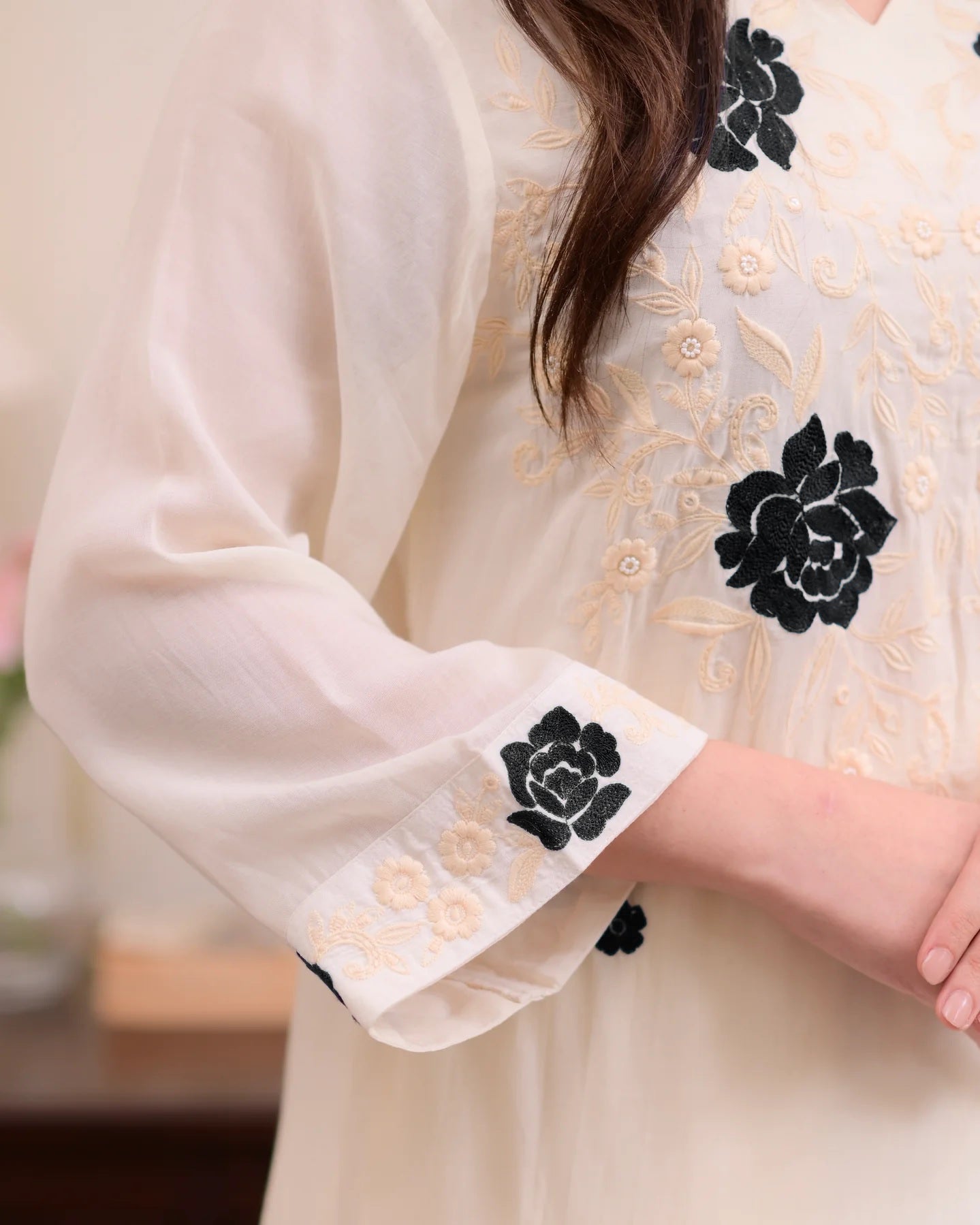 Cream Embroidered Kurta Set with Dupatta & Palazzo Pants