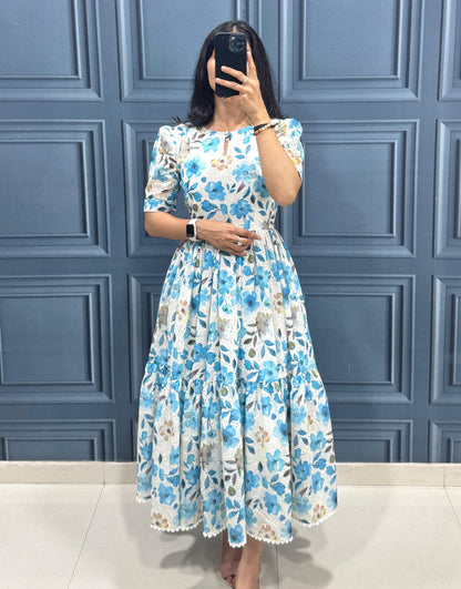 Blue Blossom Floral Midi Dress