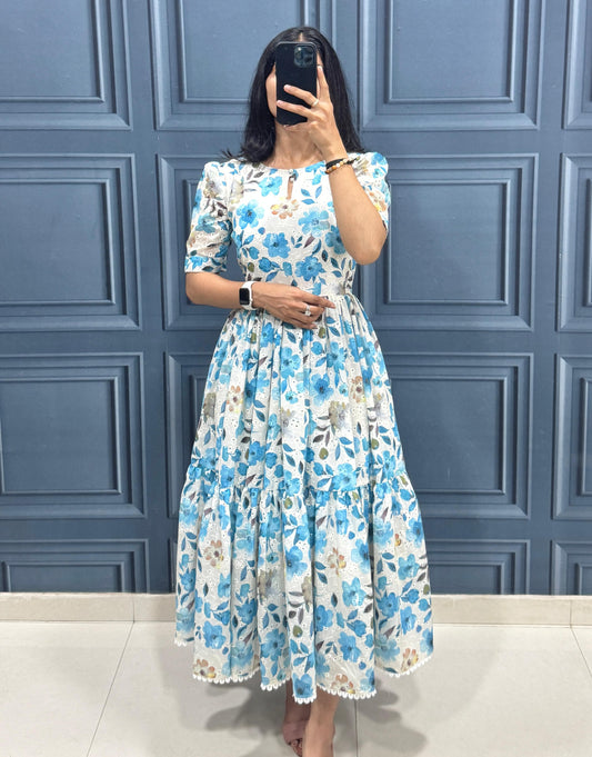 Blue Blossom Floral Midi Dress