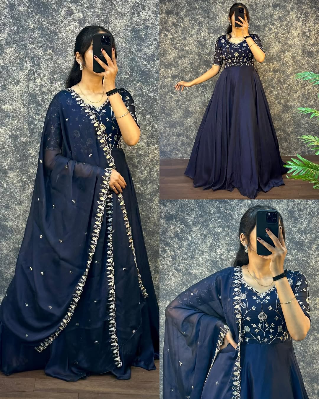 Midnight Blue Embroidered Anarkali with Dupatta