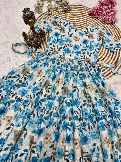 Blue Blossom Anarkali Gown