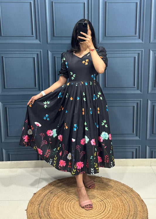 Black Floral Midi Dress