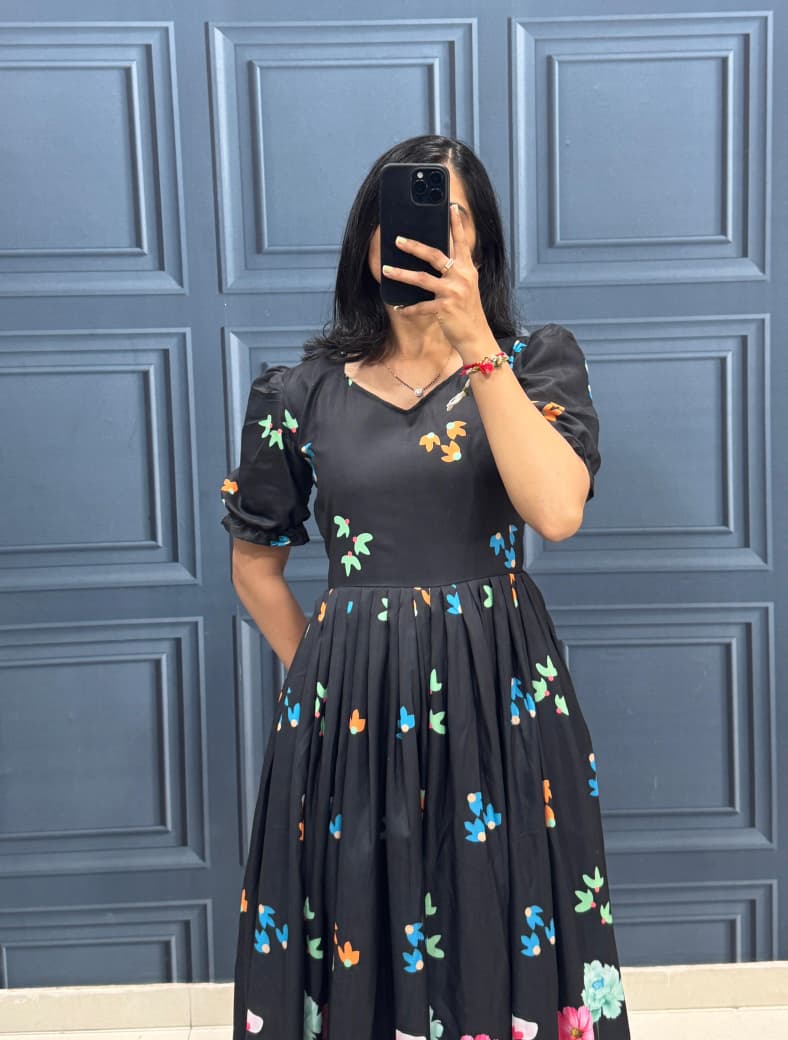 Black Floral Midi Dress
