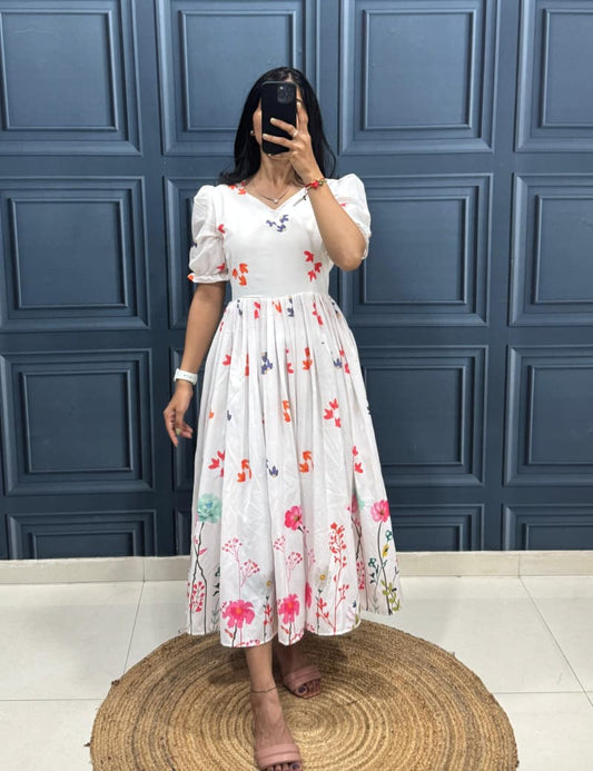White Floral Midi Dress