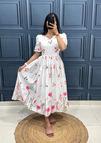 White Floral Midi Dress