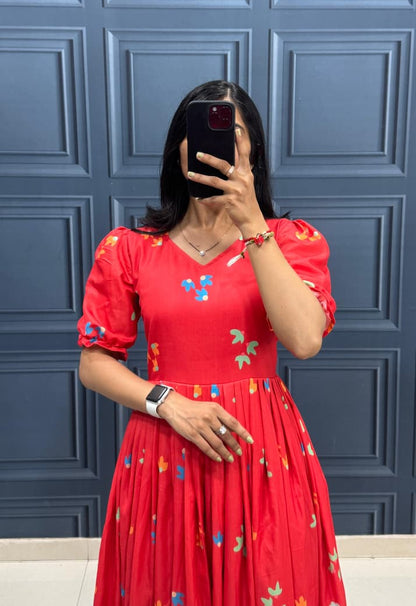 Red Floral Midi Dress